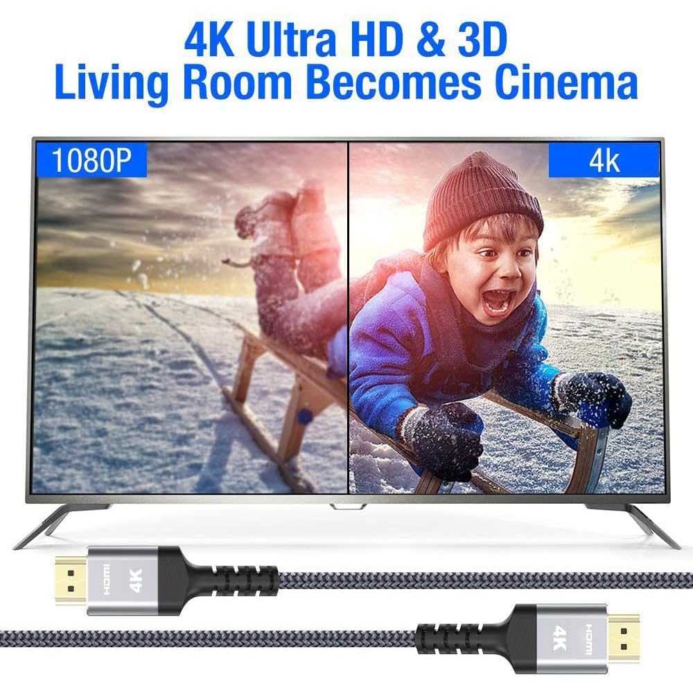 30FT, 18Gbps 2.0 (4K 60Hz 4K 3D 2.2 PS4/3 TV/HDTV/PS5/Blu-ray Highwings Long HDMI Cable High Speed Braided