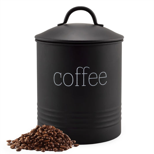 AuldHome Design Enamelware Black Coffee Canister; Modern Farmhouse Style Coffee Storage for Kitchen