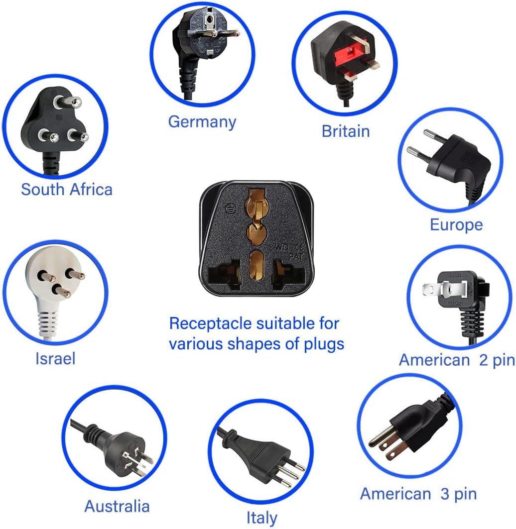 TEWOXIN 10PCS Plug,3-Prong 5-15P,10A/250V UK/AU to USA Travel Adapter Grounded NEMA Power Converter