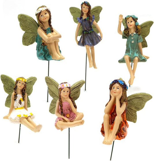 CUIWEI 6 Pcs Mini Garden Figurines Miniatures Fairies Decor for Fairy Outdoor Lawn Yard Home Decoration Indoor Lovely Vintage Resin Fairy Accessories