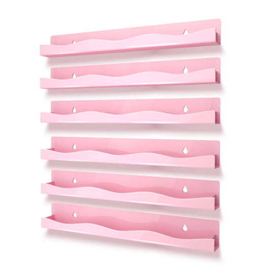 6 Pack Nail Polish Wall Mounted Shelf,15 Inch Nail Polish Floating Shelves for 66-90 Bottles Multi-Purpose,Ideal Gift, Great Display for Salons Retailers,Pink