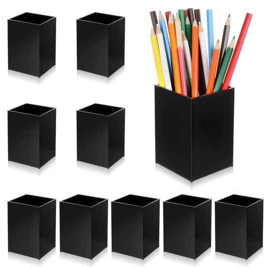 Limbeuuu 10 Pack Black Acrylic Pen Holder, Desktop Pencil Organizer Makeup Brush Holder Acrylic Pencil Cup Stationery Storage for Desk Office Pen Organizer