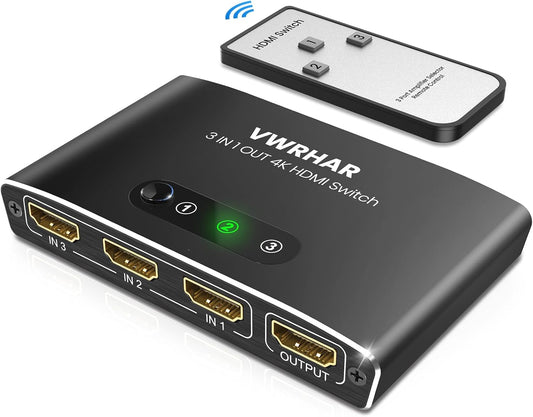 VWRHar 3 1 4K 4K 3D 1080P HDCP2.2 PS5 PS4 HDMI Switch in Out UHD HDMI Switcher Splitter, Automatic Switch with Remote