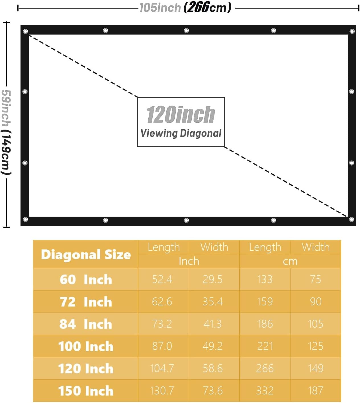 BooLooT 120 Inch 16:9 (120 inches) Projector Screen Portable Movies Screens Foldable Wrinkle-Resistant Fabric with Dual