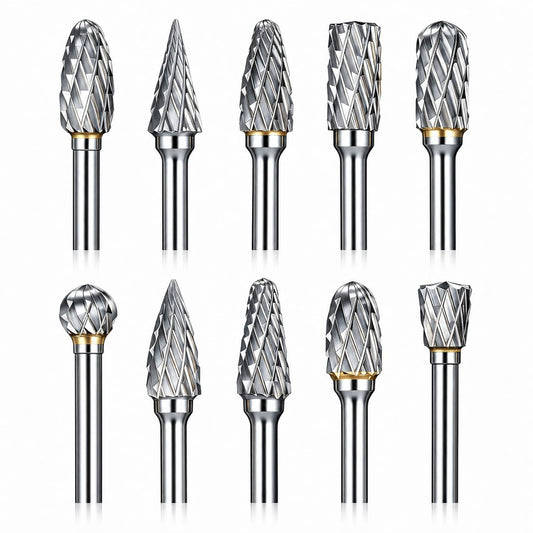 Sworker 10 Pcs Carbide Burr Set 1/8" Shank w/ 2 Collets Compatible with Dremel Bits Rotary Tools Attachment Kit Rasp Drill File Accessories Metal Wood Stone Steel Grinding Carving Cutting Polishing