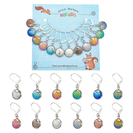 NBEADS 12 Pcs Mermaid Tail Fish Scale Stitch Markers, 12 Colors Resin Crochet Stitch Marker Charms with 304 Stainless Steel Hook for Knitting Weaving Sewing Accessories Quilting Handmade Jewelry
