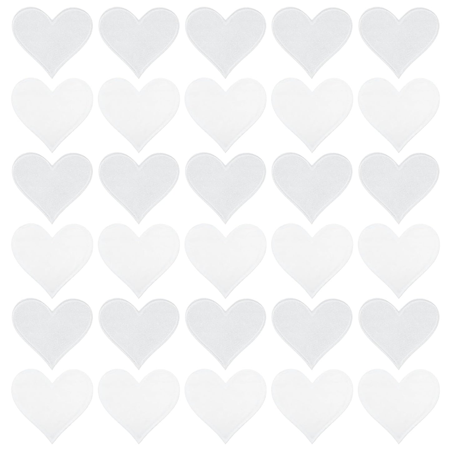 MECCANIXITY Heart Shaped Iron on Patches 7x6.8cm Embroidered Sew Patches Appliques Garment Embellishments for Clothing Repair Backpack Shoes Decoration White 30Pcs