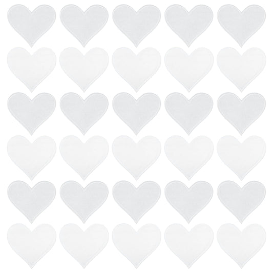 MECCANIXITY Heart Shaped Iron on Patches 7x6.8cm Embroidered Sew Patches Appliques Garment Embellishments for Clothing Repair Backpack Shoes Decoration White 30Pcs