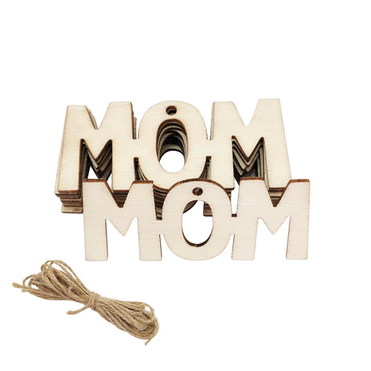 Xonzmmk 30 Pack 3 Inch Mother's Day Wood MOM Crafts Unfinished Wood MAM Cutouts Crafts Wooden Ornaments DIY Gift Tags for Happy Mothet's Day Mom's Birthday Party Decorations