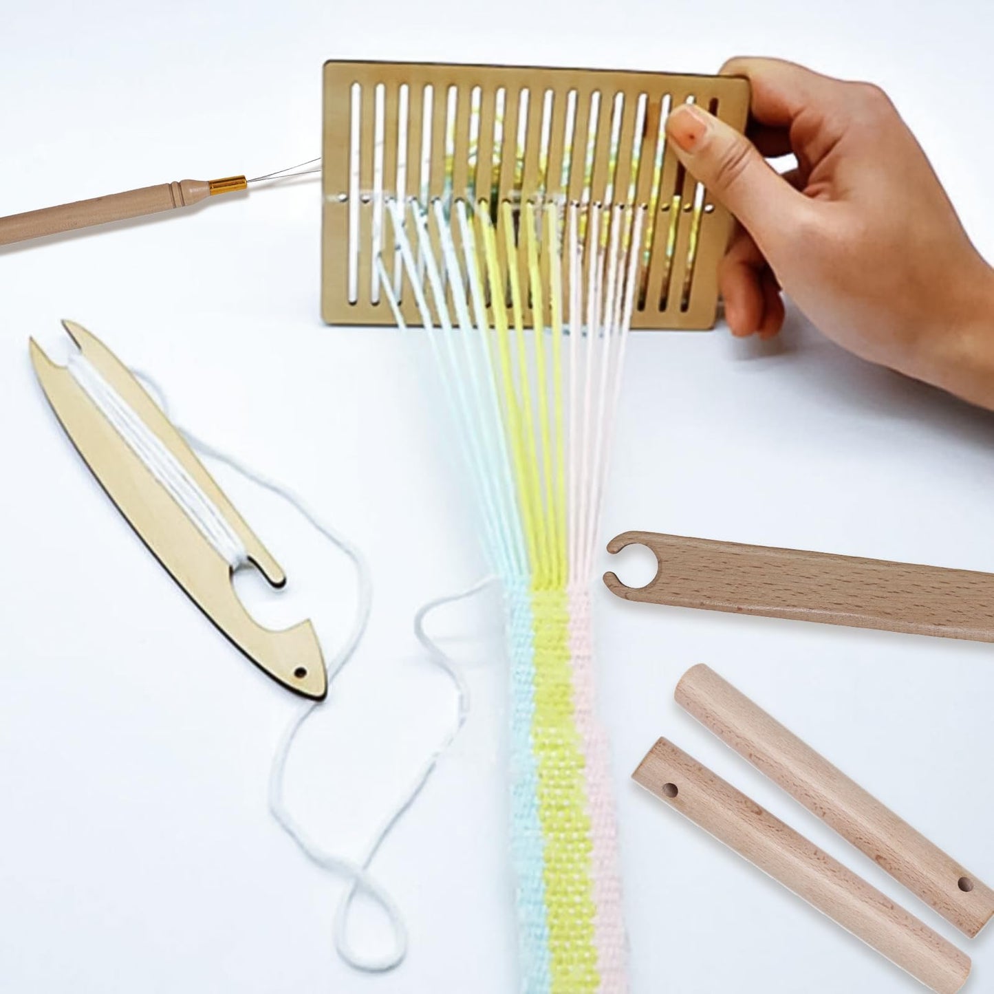 Weaving Loom Kit, Wood DIY Weaving Loom Including Warping Peg, Clamp Warping Clamp, Beveled Inkle Weaving Shuttle Kit for Weaving Lovers Beginners Knitted Crafts DIY
