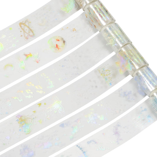 Wuyituart 6 Rolls Transparent PET Tape Set, Self-Adhesive PET Tape Stickers for Journaling Scrapbooking DIY Craft, Rainy Night Decorative Adhesive Tapes
