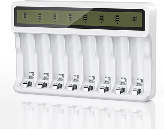 TWINSDUCK 8-Slot AA AAA Battery Charger, Smart LCD Display & Fast Charging for NiMH/NiCd (Micro USB Powered)