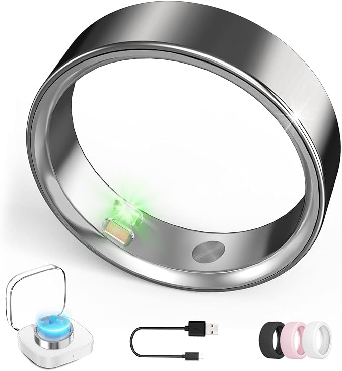 Smart Ring with Vibration Alerts, Health Tracker Ring with Body Temperature Monitor, Heart Rate, Sleep & Fitness Tracking, Waterproof Activity Ring for Men & Women, No App Fees (Gunmetal Gray, 6#)