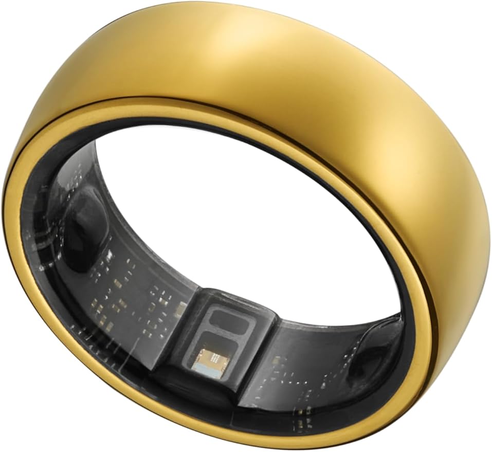 Smart Ring, Activity Trackers, Sleep Ring, Fitness Tracking, Stress Tracker, Heart Rate, Meditation, Temperature, Respiratory, No App Subscription, Women, Men, iOS, Android (Golden, 10)