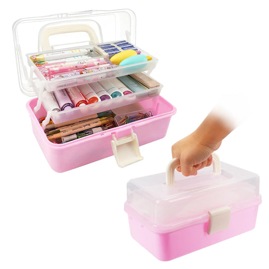 3-Layer Multipurpose Storage Box with Adjustable Dividers, 11 in Craft Organizer and Storage Medicine Storages Box With Handle, Clear 2 Trays Sewing Organizer for Makeup, Nail, Hair Accessories