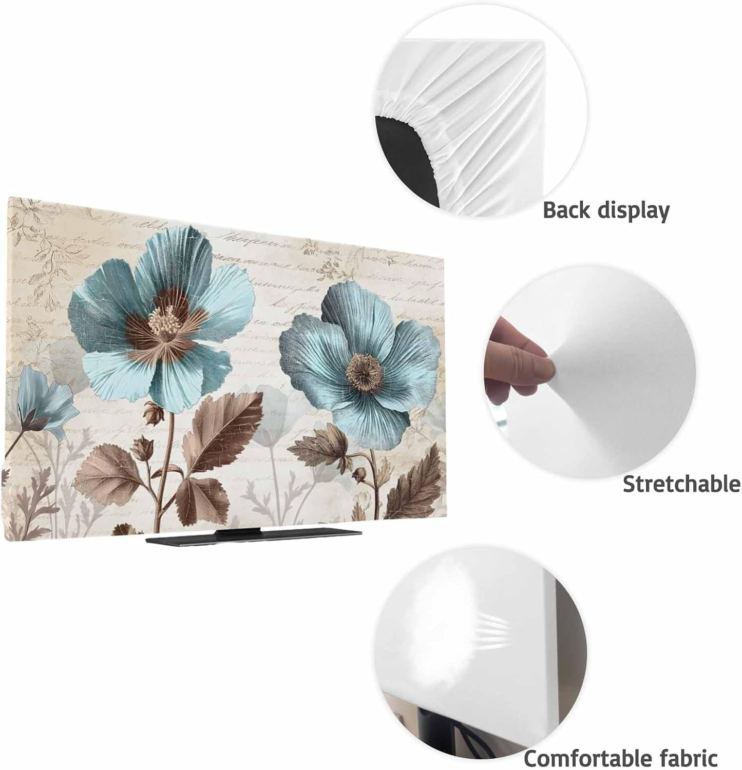 Yukro 40 Inch, 35"x22" Rustic Blue Indoor TV Dust Cover, Broccoli Flower Leaf Farmhouse Vintage Brown Elastic TV
