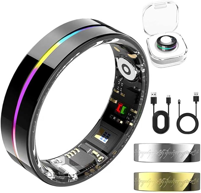 Smart Ring for Women Men,Health Fitness Tracker with Sleep/Blood Pressure/Oxygen Monitoring, Heart Rate & Activity Tracking,IP68 Waterproof, 7-Day Battery,No Subscription Fee 3-Black 13