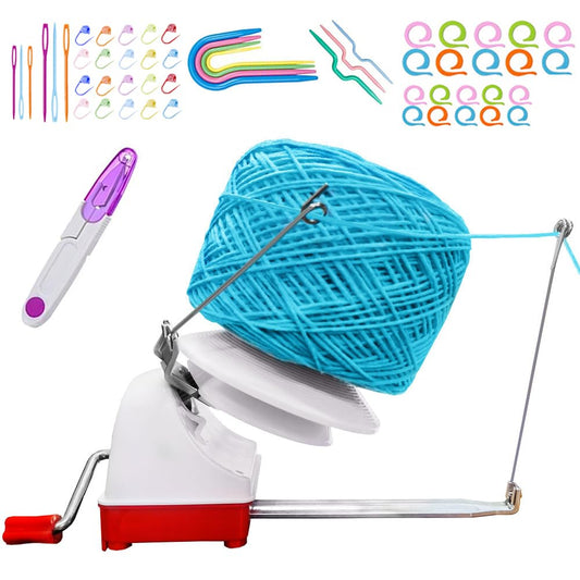 Large Capacity Yarn Ball Winder - Yarn Winder Easy to Set Up and Use - Hand Operated Yarn Winder 10 Ounce Capacity + 53 Pieces Stitch Knitting Needles + 1 Pieces Scissors