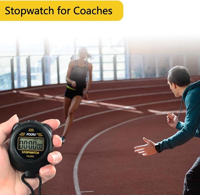 FCXJTU Simple Stopwatch Timer, Single Lap Stopwatch Countdown Timer, No Hourly Beep, On/Off, AAA Battery(Included), Large Display, Easy to Use, Ideal for Kids Coaches Yellow