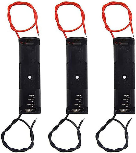 WAYLLSHINE 3Pcs 1 1.5V 1 1.5V x AA Battery Spring Clip Black Plastic x AA Battery Case Holder Box Black Red Wire Leads