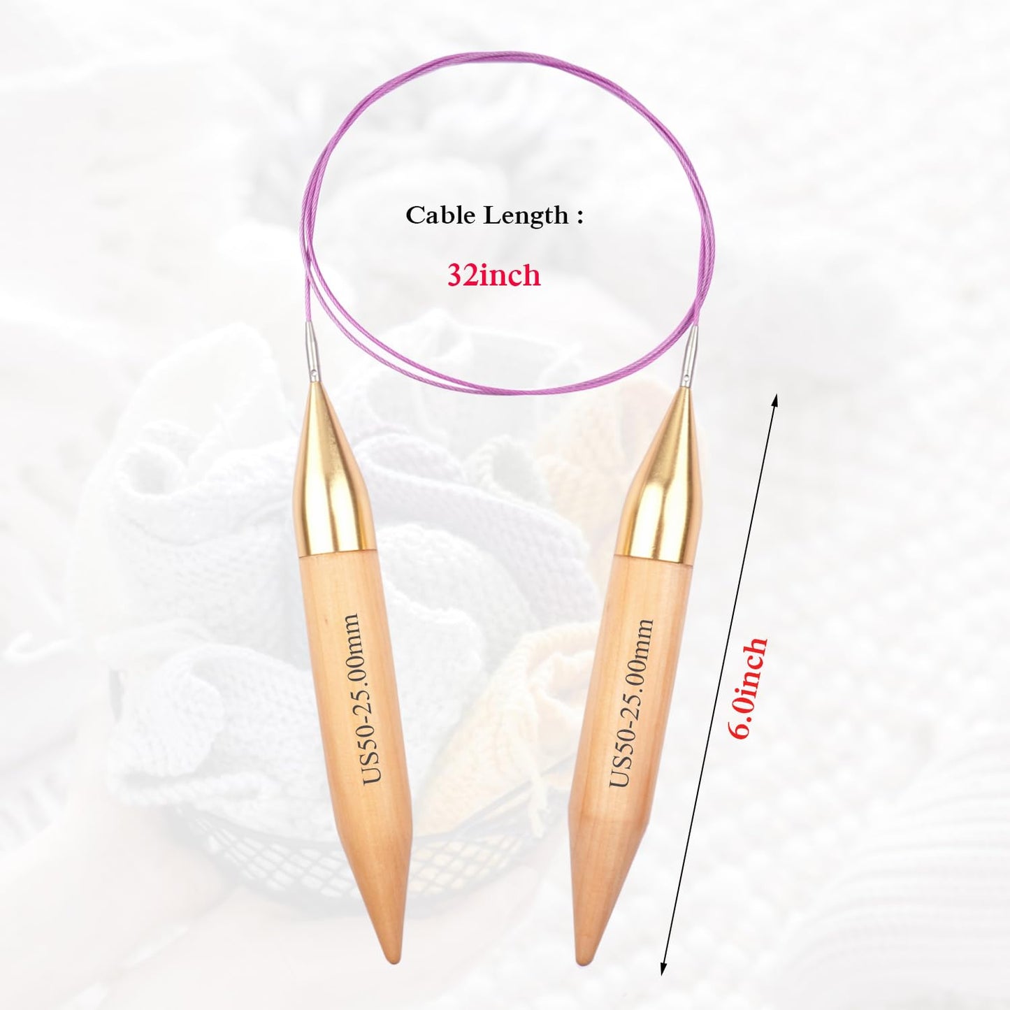 Mdoker Large Bamboo 25mm Circular Knitting Needles for Chunky & Bulky Yarn,Size 50 40 Inch Circular Knitting Needles for Handmade Knitting DIY and Any Weaven Yarn Projects(US Size 50,25mm)