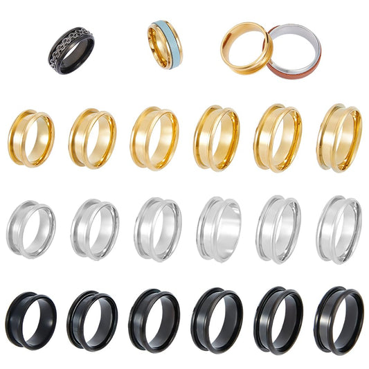 UNICRAFTALE 36pcs 3 Colors Blank Core Ring Stainless Steel Grooved Finger Rings 6 Sizes Round Blank Ring for Resin Inlay Handmade Rings for Wedding Jewelry Making Gift