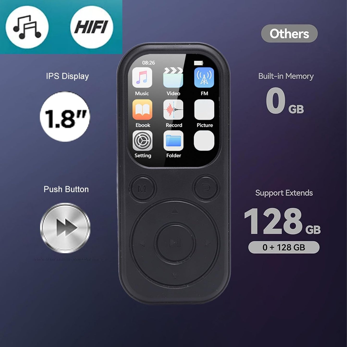 Bewinner MP3 5.4, 2.01 Inch 128GB 32G Player with Bluetooth HiFi Sound Quality Portable Music Player with Screen