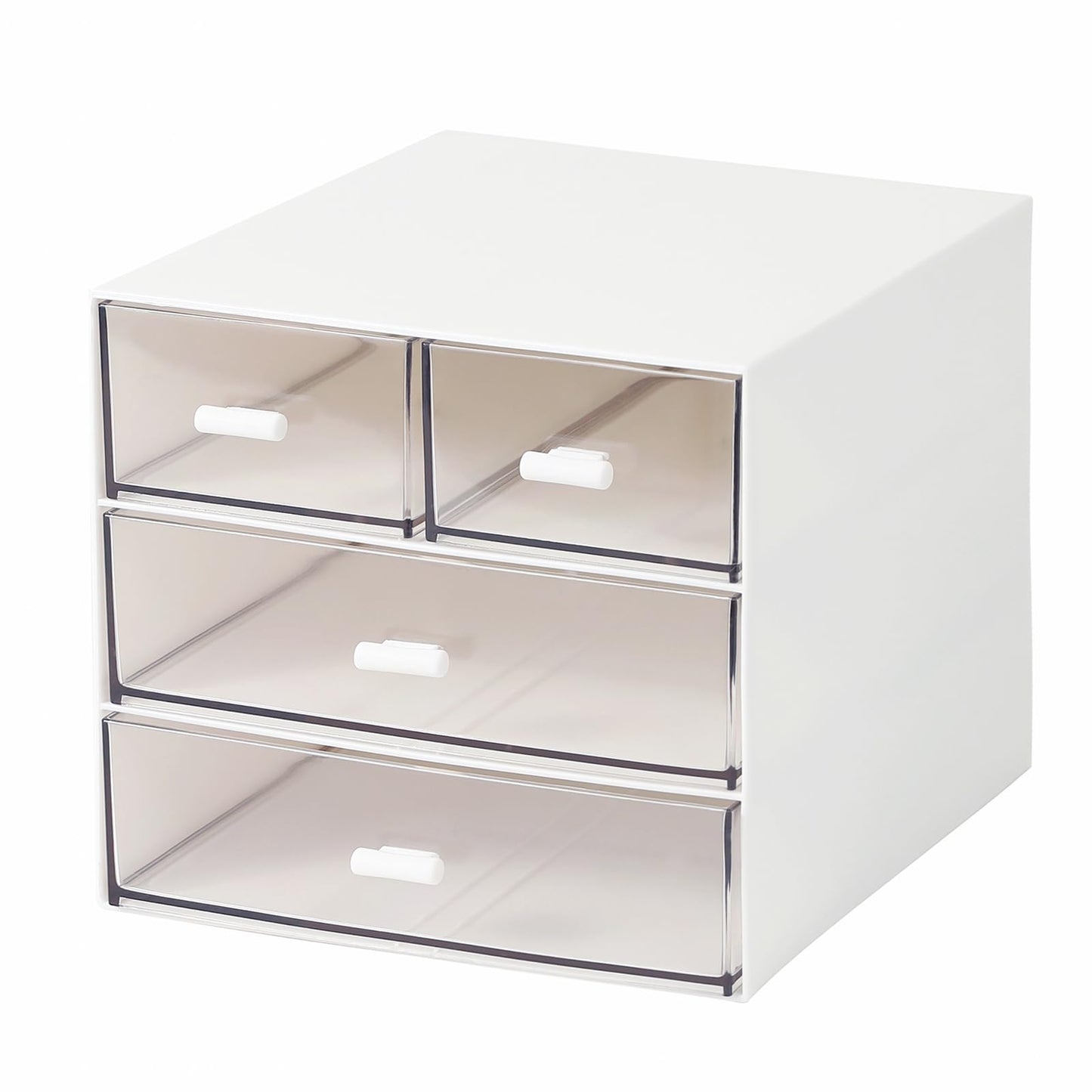 MILULUGO Makeup Organizer with 4 Drawers, Desk Organizer, Cosmetics Storage Box for nail polish, Lipstick, Brushes, Jewelry, Skincare, Bathroom Organization Boxes - White