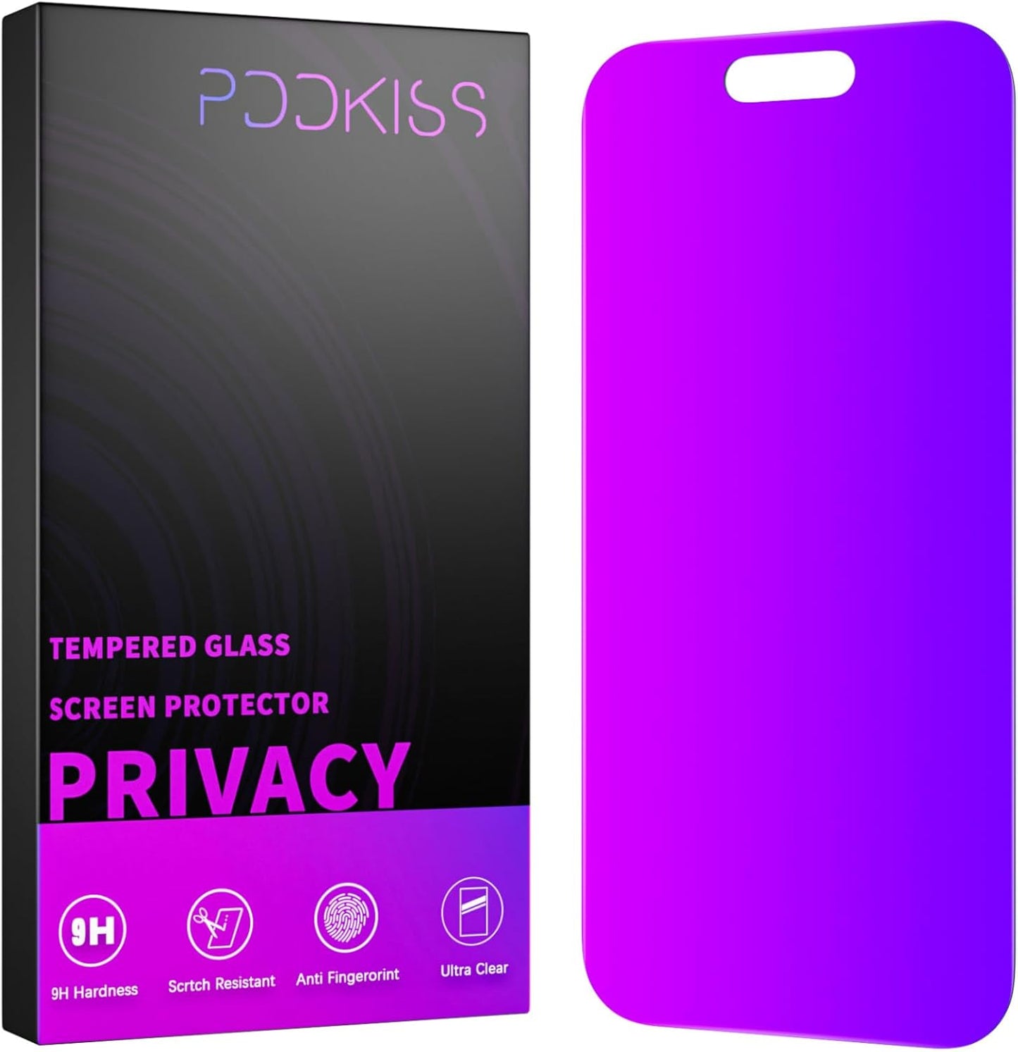 16 6.9 Inch, PDDKISS Compatible for iPhone Pro Max Privacy Screen Protector Tempered Glass Purple Gradient Anti Spy