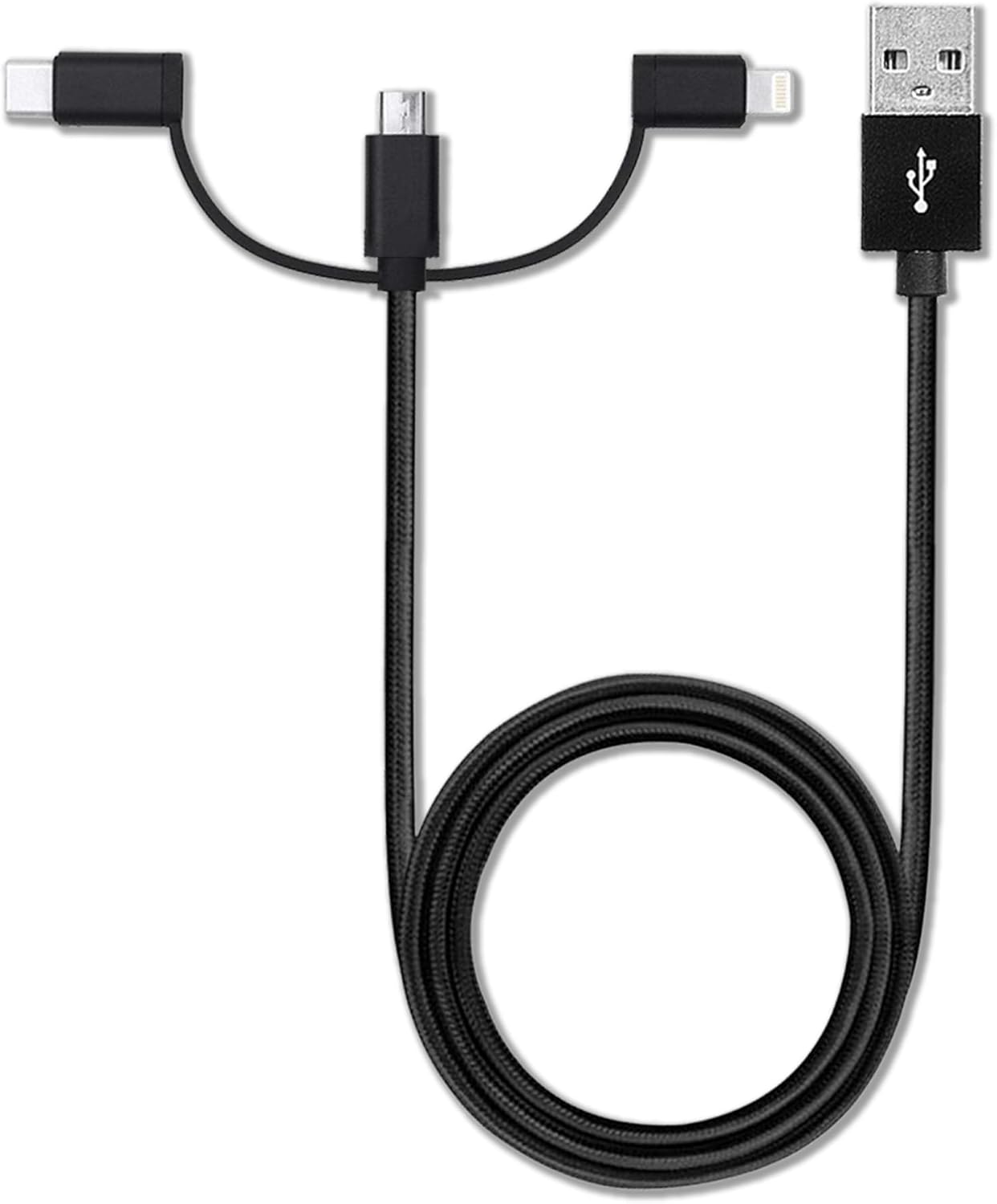 BoxWave MP3 3-in-1 Cable Compatible with RUIZU Kids Bluetooth Player - AllCharge Cable - Jet Black