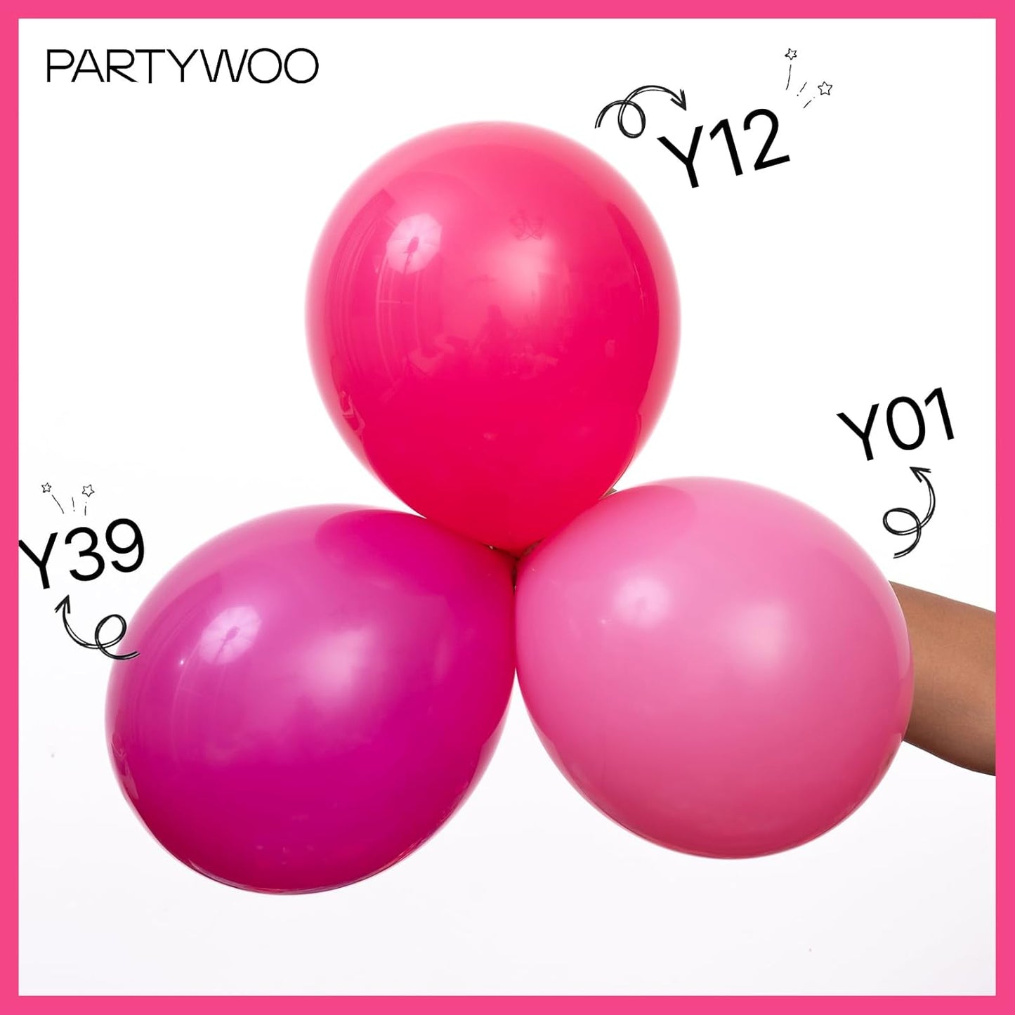 PartyWoo Hot Pink Balloons - 140-Piece Balloon Arch Kit | Various Sizes for Baby Showers & Birthdays