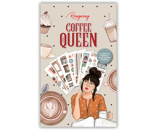 Rongrong Coffee Planner Stickers Book for Planners, Calendars, Journals and Projects – Premium Quality Hand Drawn Perfect for Caffeine Lovers – Scrapbook Accessories – 24 Sheets