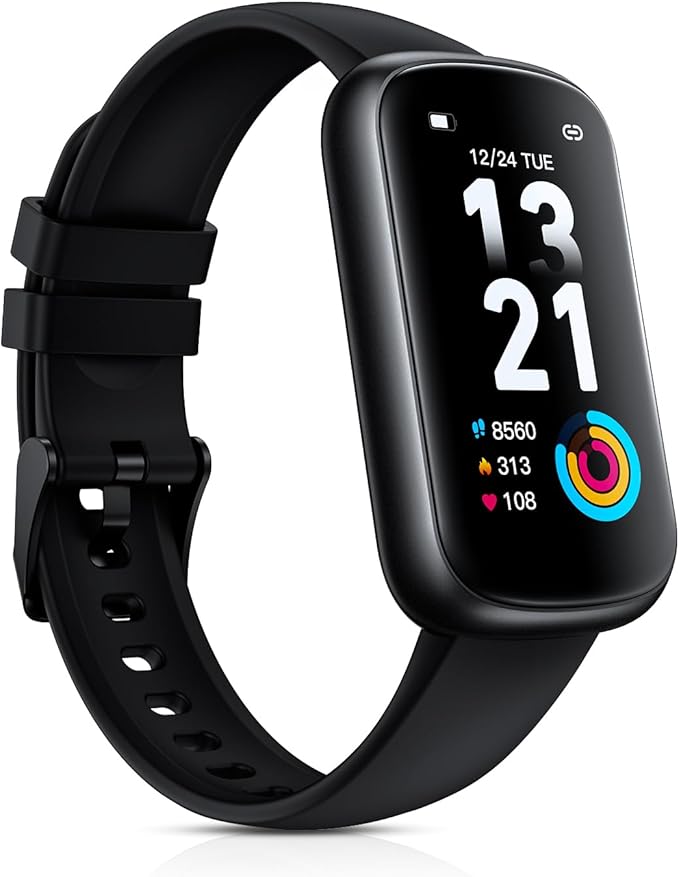 Fitness Tracker Smart Watch, 1.47" Full Touch Health Tracker with 24/7 Heart Rate & Blood Oxygen Monitor, Sleep Tracker, 3ATM Waterproof Step Tracker Activity Tracker for Women Men, Deep Black