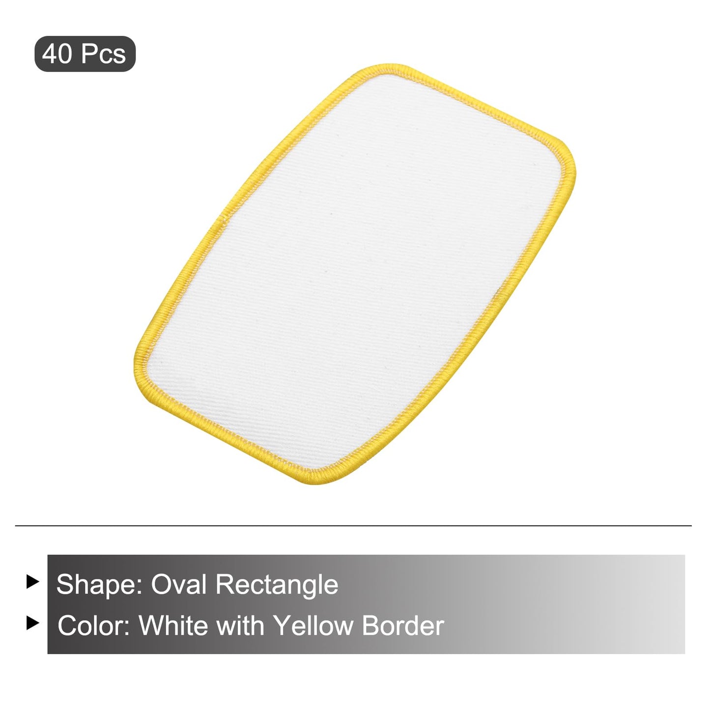 MECCANIXITY 40pcs Sublimation Patch Blank, 10x6cm/3.94x2.36 Inch Oval Rectangle Fabric Iron-on Blank Heat Transfer Repair Patch for DIY Crafts Caps Clothes, White with Yellow Border