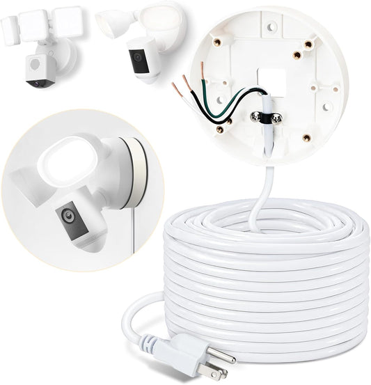 CaGuan 25ft -(2in1 Set) Power Cable and Plug-in Mount for Floodlight Cams Compatible with Floodlight Cam Wired