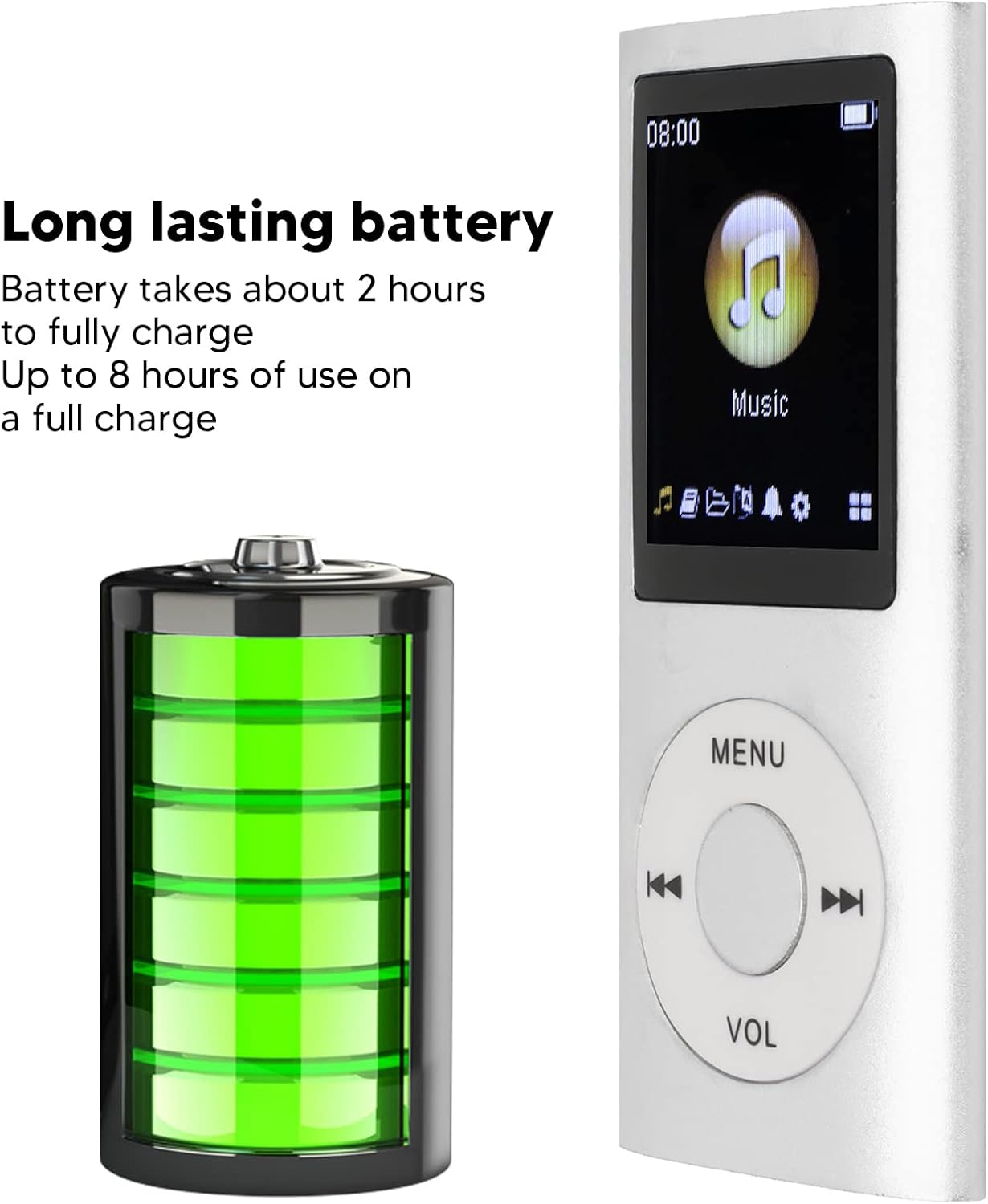 ASHATA MP4 MP3 MP4 1.8 Inch Player, Portable Lossless Player Support Memory Cards Student Slim LCD Screen, Supports