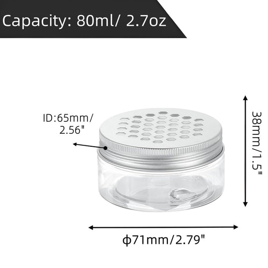 2.7 oz/80ml 3 Styles Empty Scent Beads Storage Container with Hollow Lids, Clear Storage Containers for Air Freshener Solid Perfume Aroma Diffuser, Small Round Jars Sample for Aromatherapy (12 PCS)