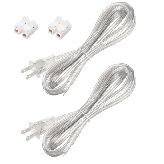 Asjeumt 2 Pcs 8 FT Lamp Cord with Plug, Replacement Lamp Wire with Plug, Clear SPT-2 Lamp Cord Wire 2 Polarized Molded Plug 18 AWG Power Cord, 8 Feet DIY Rewiring Repair Wiring Electrical Light Cords