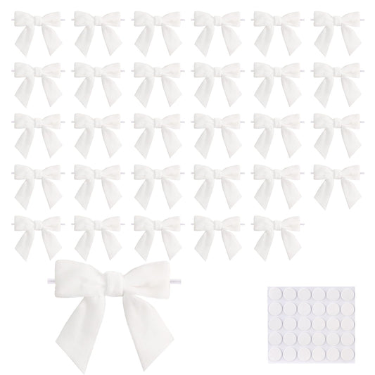 30 Counts 3.15Inch Velvet Bows with Adhesive Dots, Self-Adhesive Christmas Bows for Gift Wrapping Boxes, Wedding Decor, Christmas Tree Ornaments (White)