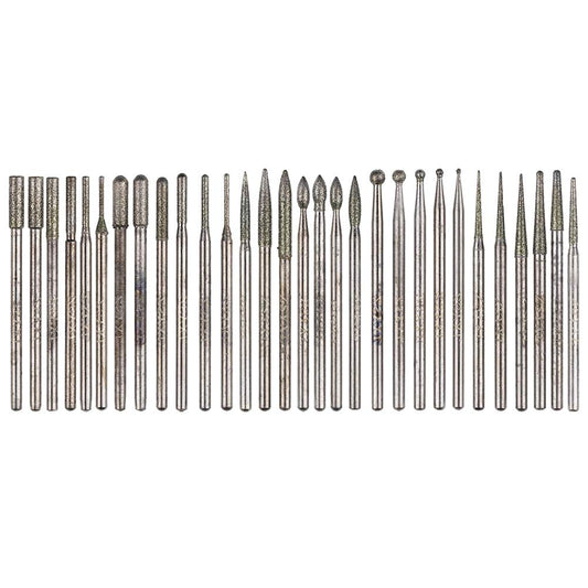 Yakamoz 30Pcs 2.35mm Shank Titanium-Coated Diamond Burrs Set Rotary File Burs Accessories Kit for Rotary Grinder Tools Grinding Polishing Carving Stone Jewelry Glass Ceramics