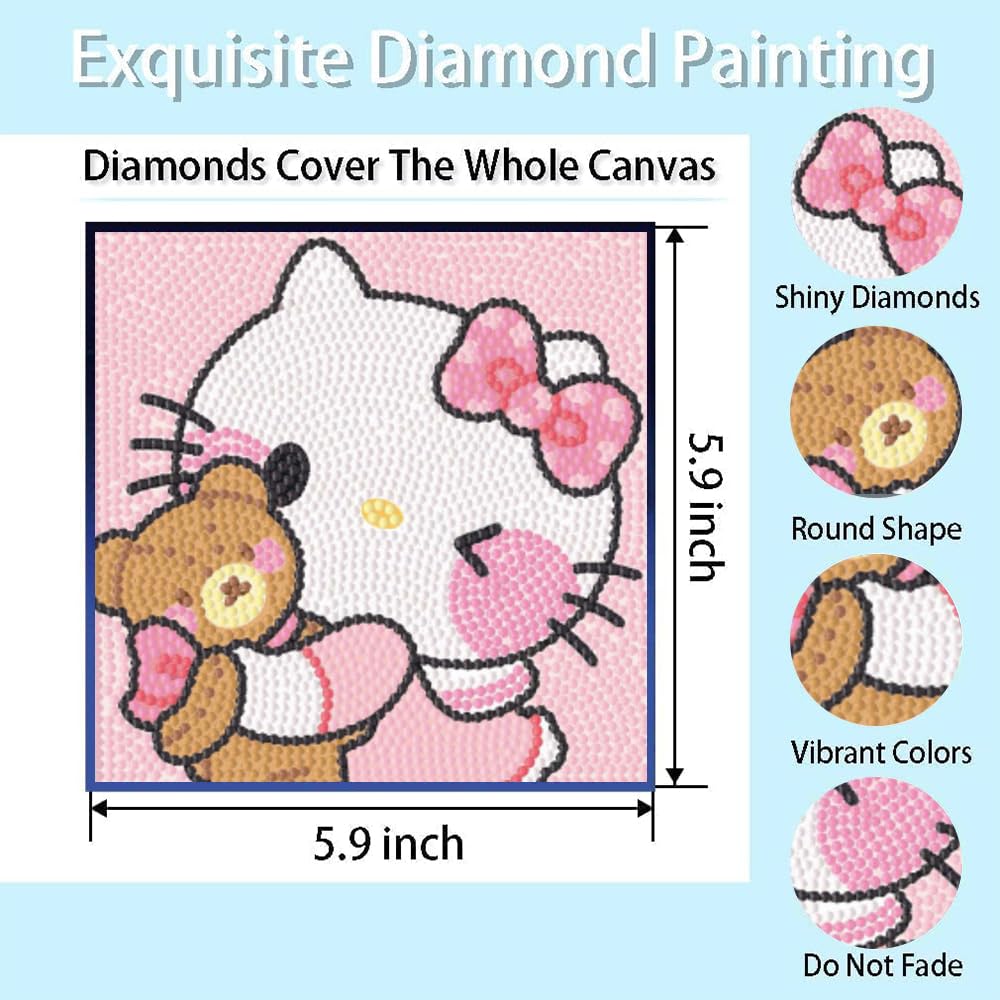 PERFECTSIGHT Cute 5D Diamond Art Kits, Kawaii DIY Painting Art for Adults Teen, 4 Pack Diamond Arts and Crafts Sets, Big Gem Full Drill Diamond Dots for Women (SLO)
