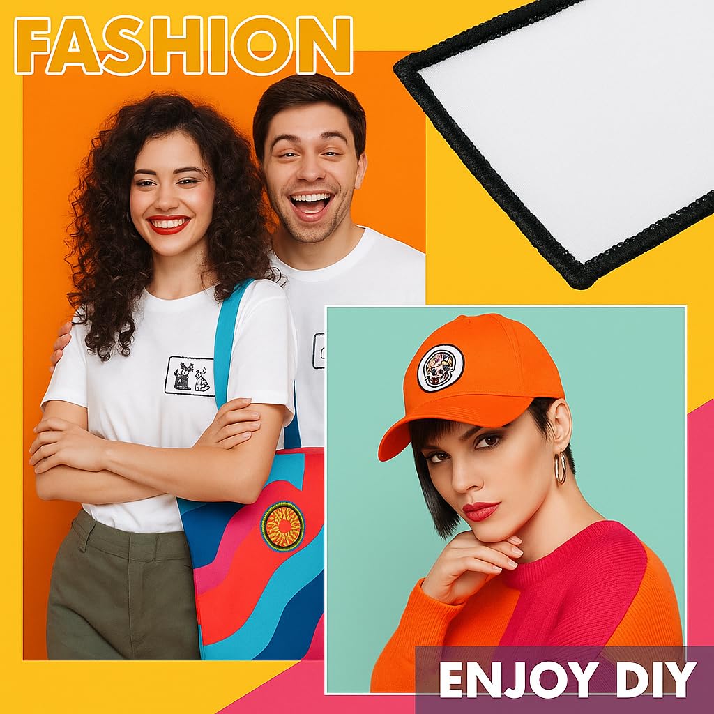 60 PCS Iron-On Sublimation Blank Patches – Mixed Shapes Polyester Fabric Patches for Hats, Backpacks, Clothes, DIY Crafts