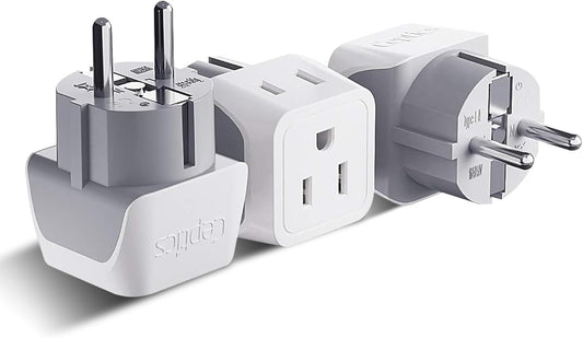 Ceptics (3 Pack) Schuko Germany, France Plug Adapter, Dual Input - Ultra Compact Light Weight - Usa to Russia, South