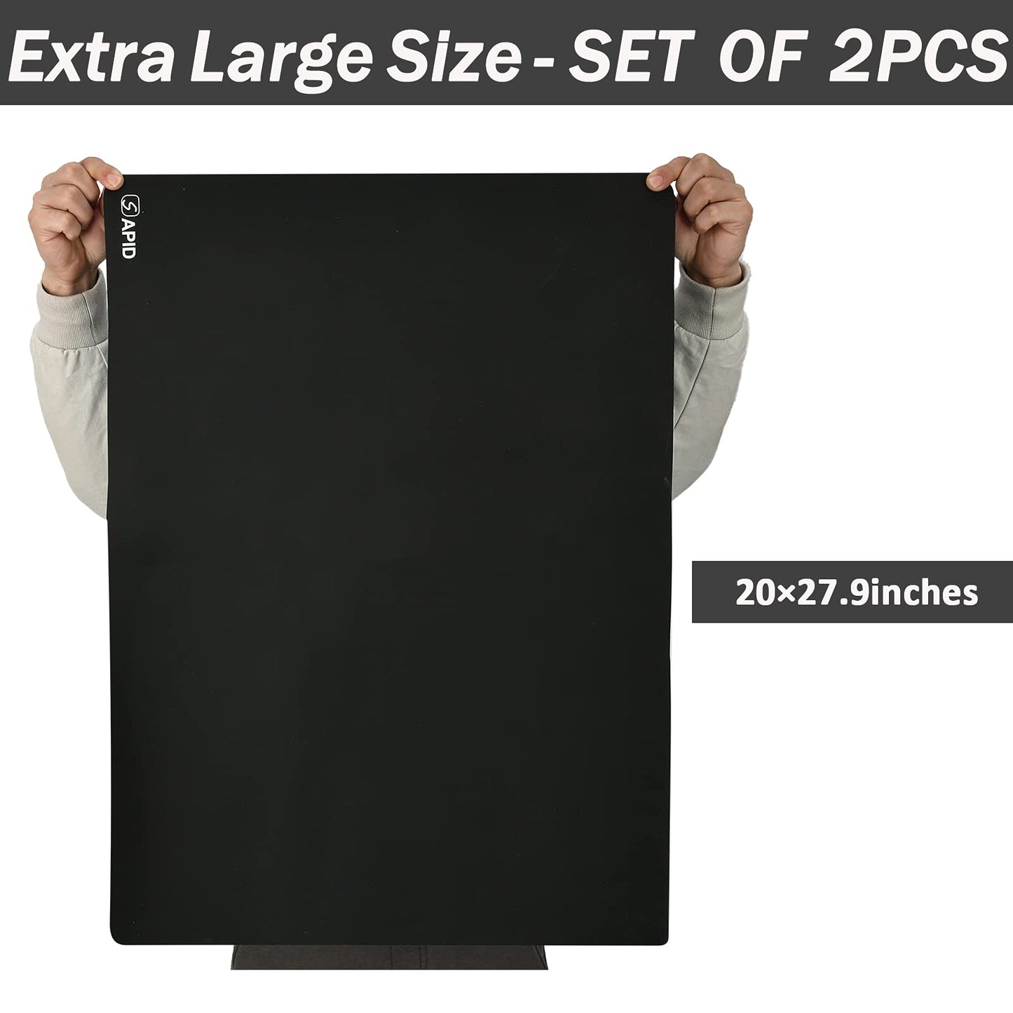 Sapid 2Pcs Thick Silicone Mat for Crafts, Nonstick Silicon Sheet for Epoxy Resin, Jewelry Mold Casting, Art Painting Mats, Food Grade Pastry Mat, Heat- Resistance Placemats (20"×27.9", Black)
