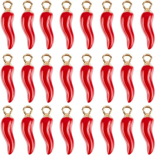 SUNNYCLUE 1 Box 100Pcs Hot Pepper Charm Chili Pepper Charms Enamel Mexican Fiesta Cinco De Mayo 3D Red Italian Horn Chilis Miniature Food Pendants for Jewelry Making Supplies DIY Necklace Keychain