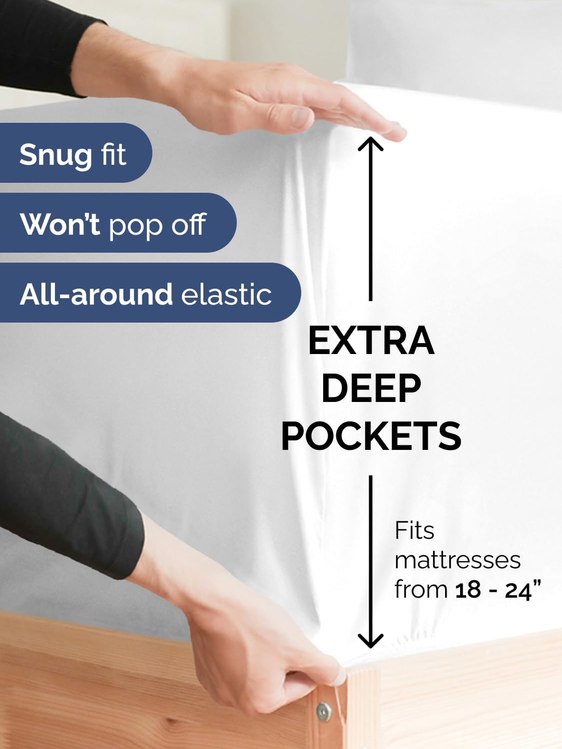 Skiennix Extra Deep Full Sheet Set - 6-Piece Breathable Cooling Bedding - Soft, Wrinkle-Free White