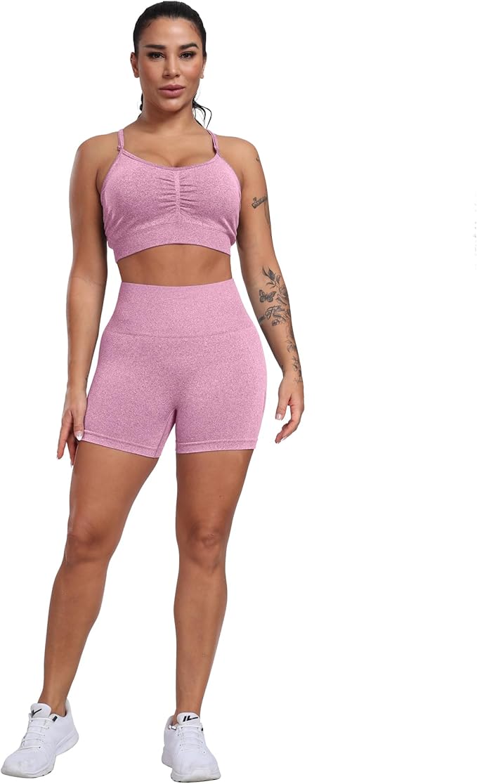 CHRLEISURE Women's 4 Packs Workout Gym Shorts, High Waisted Butt Lifting Scrunch Butt Seamless Booty Shorts