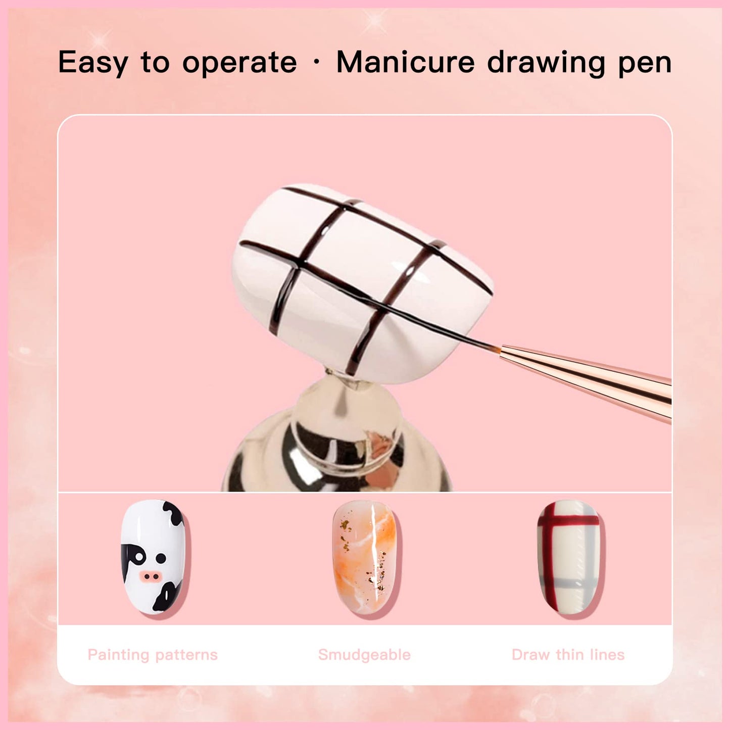 Nail Brushes for Nail Art, Eptbsdu 6PC Nail Art Brushes Double Ended Nail Art Design Dotting Pens, Striping Nail Brushes for Long Lines, Nail Drawing Pen for Salon at Home DIY Manicure