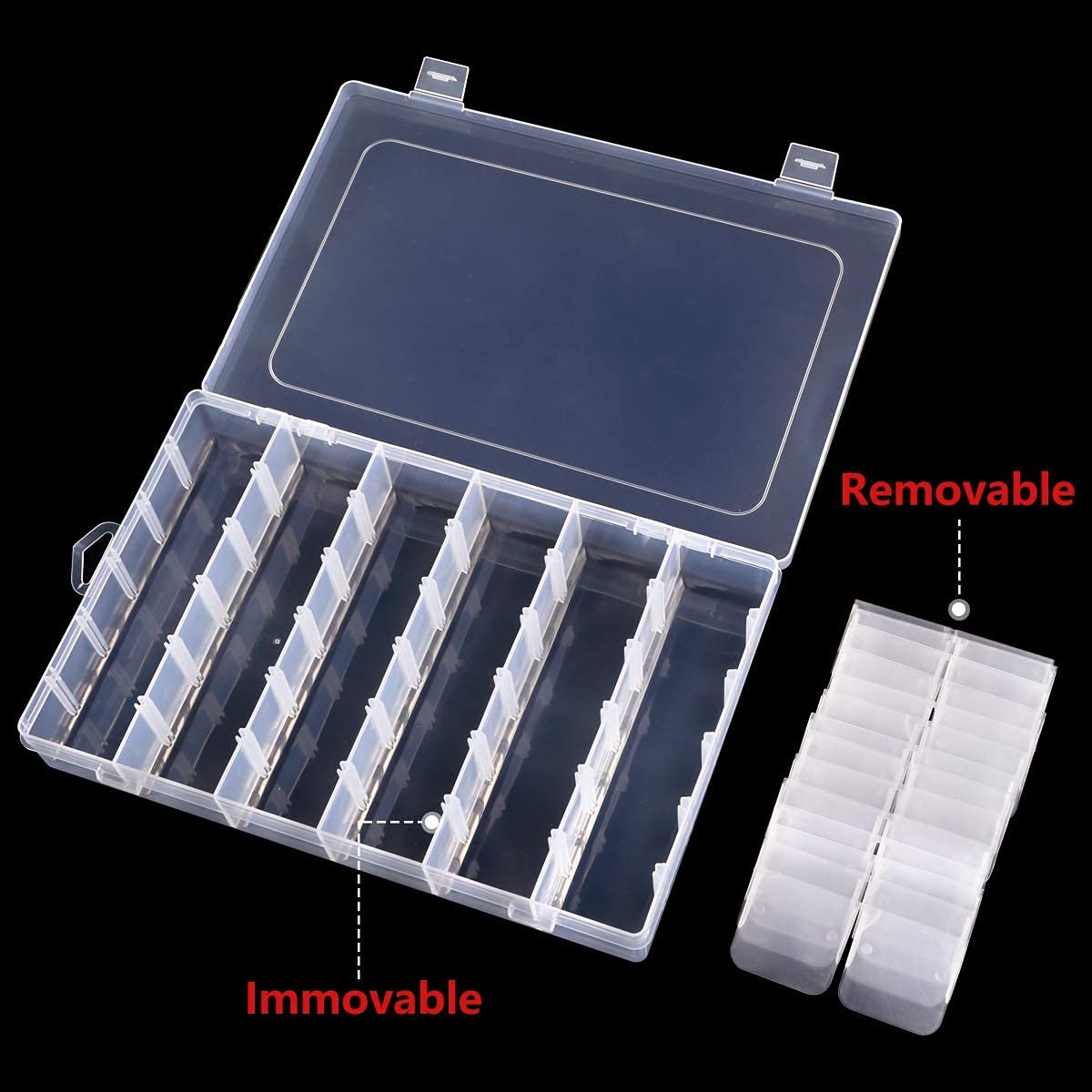 2Pack 18 Grids Craft Organizers and Storage Bead Organizer Tackle Box Organizer with Adjustable Divider, Plastic, Clear