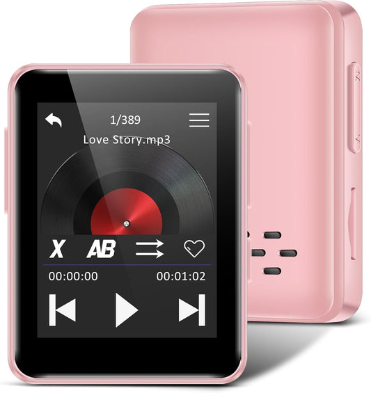 VANSING MP3 32GB MP3 1.8 inch 512GB(Pink) Player with Bluetooth, Portable Bluetooth Player for Kids, Music Player